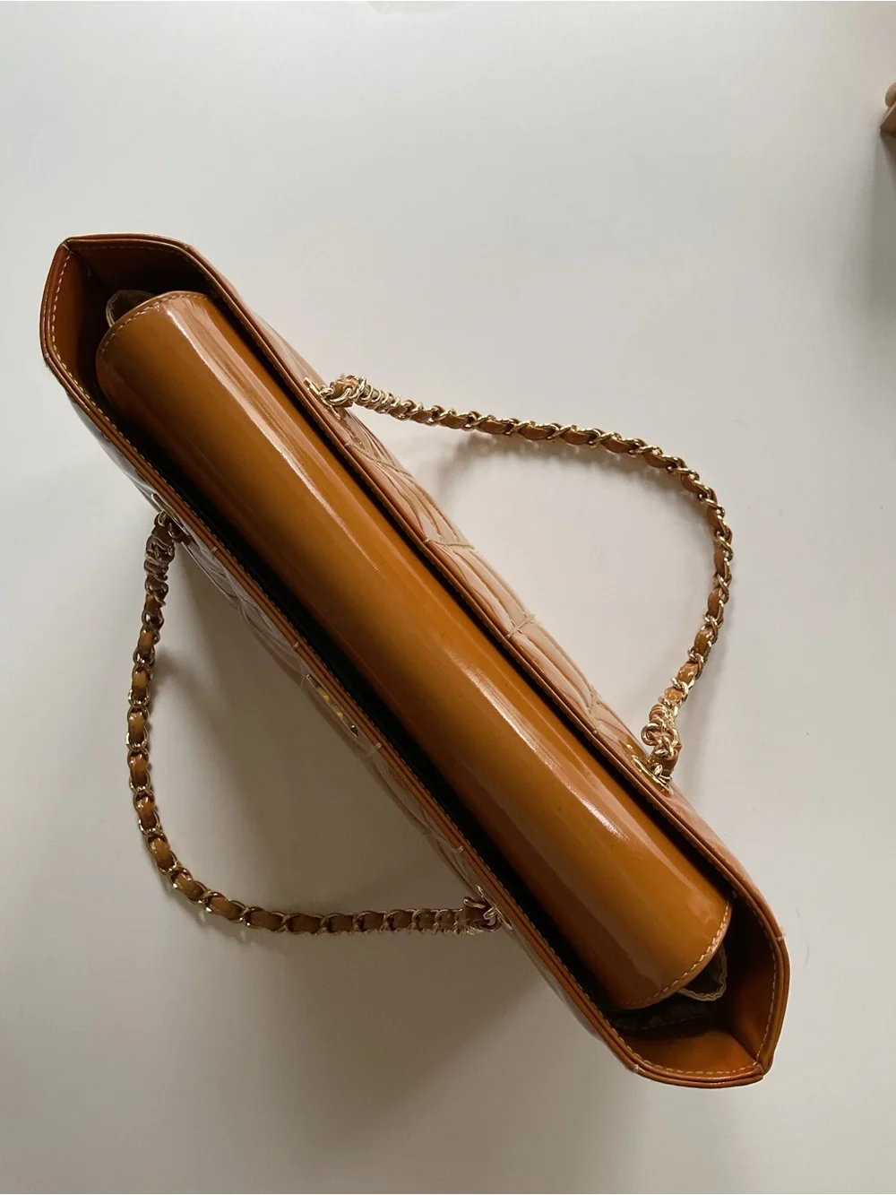 CHANEL Quilted Patent Leather Shoulder Bag